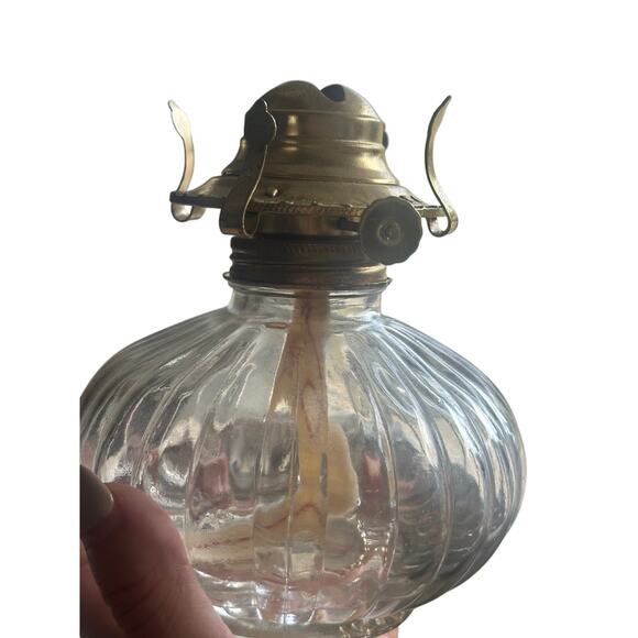 Vintage Golden Globe Glass Oil Lamp W/ Ribbed Design - Picture 2 of 5